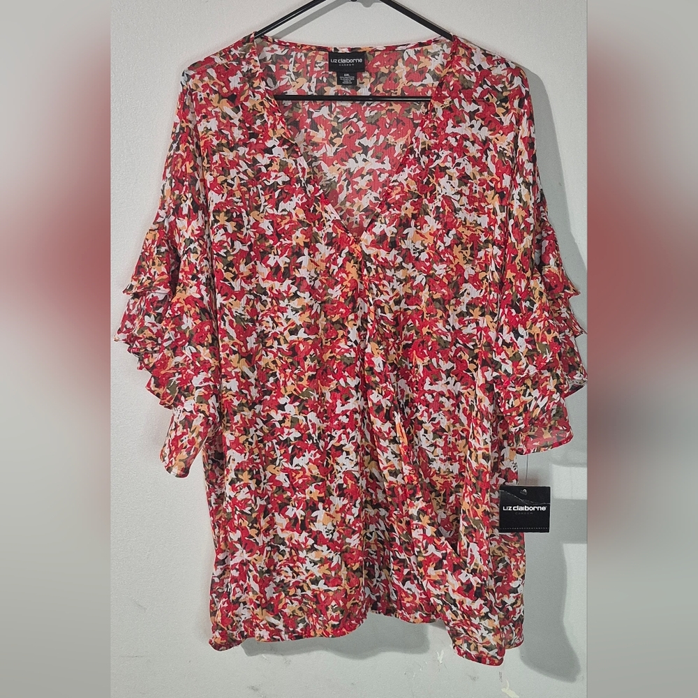 Women's Floral Top - Red LIZ CLAIBORNE size XXL